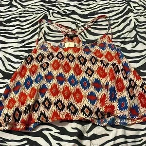 Cream/Red/ Black Woven Top